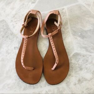 LOFT tan jeweled studded gladiator summer beach sandals size 7